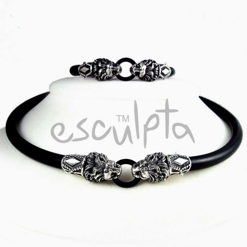 Löwenkopf halsband silber - löwenkopf,
