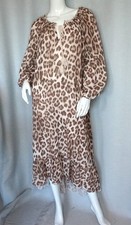 Hippie Maxikleid Maxi Volant Musselin Kleid Ecru Beige Taupe Leo 40,42,44,46 Neu