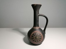 Vintage Keramik Kanne / Vase – schwarz-rot – Folk Art – Handarbeit – 1960/70er