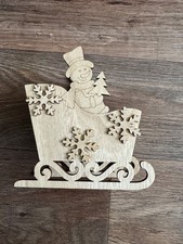 Nr. 66 Holzrohling Schlitten mit Schneemann ca. 13,5x15cm