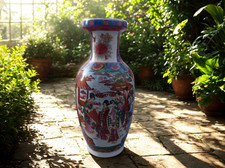 Japanische Bodenvase Tischvase sehr bunt mit Geisha 31 cm