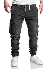Herren Sweathose in Stretch Denim Männer Cargo Jogging Jeans 7024 