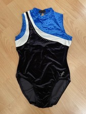 Fischer Gymnastikanzug Gr. 164 samt ärmellos schwarz-blau Pailletten