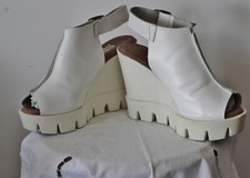 ROAD Sandalen Weiß Echtleder Mega Plateau Keilabsatz PeepToe Mules Fersenriemen