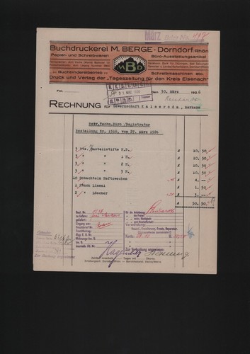 Dorndorf rhön rechnung 1926 - dorndorf/rhÖn,,