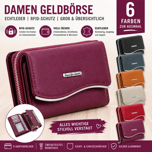 Damen geldbörse echtleder - geldbörse,