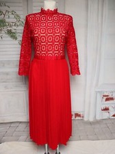 Rotes Little Mistress Plissee Falten Spitzen Kleid Dress Rot Neu 42 Uk 16 Eu 44