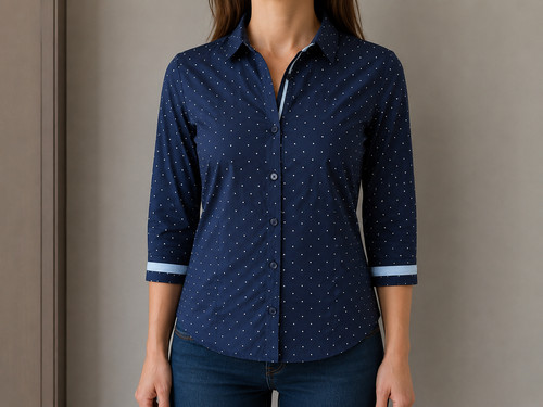 Bluse arm dunkelblau - 3/4,