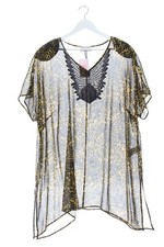 CHALOU Transparenz-Bluse Damen Bluse Gr. DE 52 blassgelb-schwarz Casual-Look