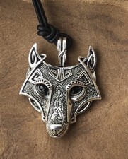 Anhänger Wolf Fenris Odinsknoten Valknut Götter Wikinger Lederband Thor K7.4