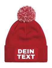 Unisex Beanie Bommel Mütze Bedrucken Personalisiert Wunschtext Herren & Damen