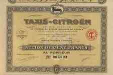 TAXIS Citroën Gründeraktie 1924 Peugeot Paris 100 Francs Titres Anciens DEKO