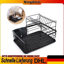Doppeltes Abtropfgestell Schwarz Gittertropfschale-Tellerstander-Kuche-DE Neu