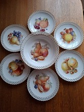 6 Obstteller mit Durchbruch-und Goldrand Bavaria Schumann Porzellan + Obstschale