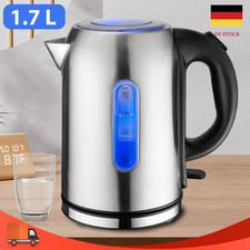 Edelstahl-Wasserkocher 1.7 Liter 2000 Watt Teekocher LED Wasserkessel Silber DE