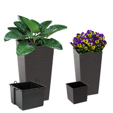 Blumenkübel Graphit 5 Größen Rillen Eckig Pflanzeinsatz Blumentopf Pflanzkübel