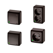 Aufputz / Steckdose / Lichtschalter / Wechselschalter / Taster / braun / 16 A