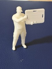 Deko Slotcar Figur Streckenposten mit Schild FSPMS unbemalt für Carrera 132 Uni