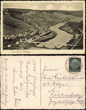 Ansichtskarte Zeltingen-Rachtig Mosel Stadt und Brücke 1937