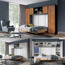 Schrankklappbett Wandbett horizontal HB 140x200 mit Aufsatz & 2 Schränken weiß