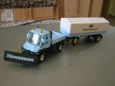 Verkaufe Modell LKW Mercedes Unimog mit Schiebeschild u. Hänger - 1:87