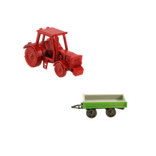 Spur N Traktor rot klein mit Anhänger flach lackiert