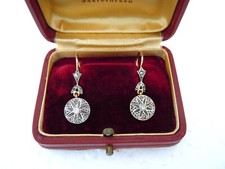 Antik Diamant Ohrringe , Gold 750  18 karat + Silber + Etui , Selten + Top Zust