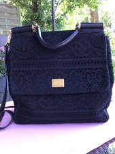 Dolce & Gabbana Sicily Handtasche schwarz Häkelspitze und Leder ??????