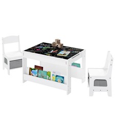 3 TLG. Kindertisch Kindersitzgruppe Kindermöbel Maltisch Tafeltisch mit Stauraum