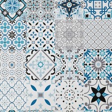 Wachstuchtischdecke PVC Squares Blue Fliesenmuster blau türkis1,4m Br. Meterware