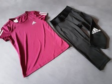 Adidas Aeroready Mädchen Sport Set 152 XS TOP 3/4 Leggings T-Shirt beere Logo