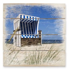 Holz Holzbild Strandkorb blau