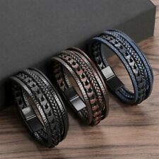 Herren Lederarmband 3 Farbe, Schwarz, Braun, Blau aus Edelstahl