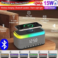 LED RGB Nachtlicht Bluetooth Lautsprecher 15W Wireless Ladegerät Lampe Wecker