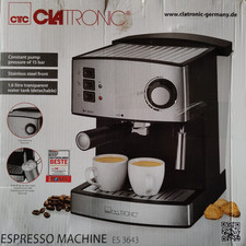 Clatronic ES3643 Espresso Cappuccino Pad Kaffee Automat 15Bar 850W 1,6L Edel