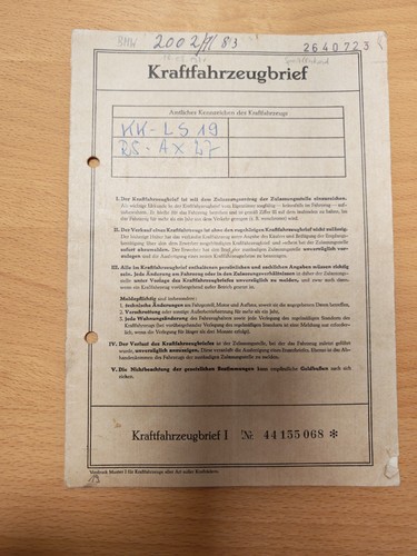 Fahrzeugbrief bmw 2002 e10 - 02,