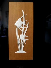 Wandbild Holz mit Relief Fisch