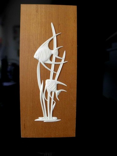 Wandbild holz mit relief fisch - wandbild,