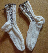 Socken Trachten handgestrickt mit Regia 4-fach uni Wolle 40/41 natur mit Knopf