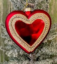 Christbaumschmuck Glasanhänger Weihnachten Herz Rot Gold Glas Strass 12cm