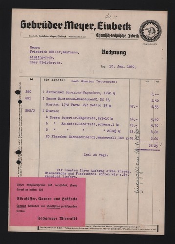 Einbeck rechnung 1940 - rechnung,