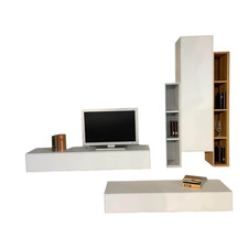 Sudbrock Wohnwand Game Glattlack Verkehrsweiß Glattlack Steingrau Ethno Eiche