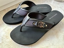 Tommy Hilfiger Flip Flop Sandalen Schwarz Logo Metall Neuwertig Größe 38