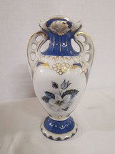 Pokal Vase Royal Dux Bohemia Czechoslovakia blau gold Blumenmotiv 15 cm
