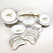 Porzellan Fischservice 7 Personen Tirschenreuth 26-tlg Handkoloriert Umfangreich