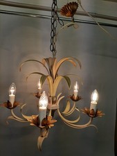 Vintage Italien Masca Florentiner Kronleuchter Hängelampe Metall 5flammig