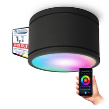 CELI-WX Bad Aufbauspot IP44 schwarz rund Spot mit Smart WiFi RGB LED GX53 230V