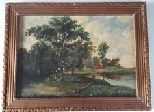 Ölbild Haus am Wasser