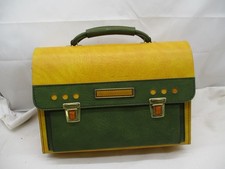 Vintage Schulranzen Tragetasche – Leder Gelb/Grün – Unbenutzt