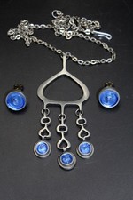 Vintage skandinavischer Zinn Anhänger R. Tennesmed Schweden Halskette, Ohrclips